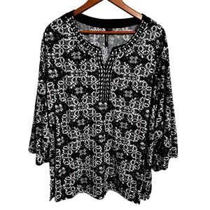 Cathy Woman Black‎ and White Patterned Embellished Blouse Women's Size 3X